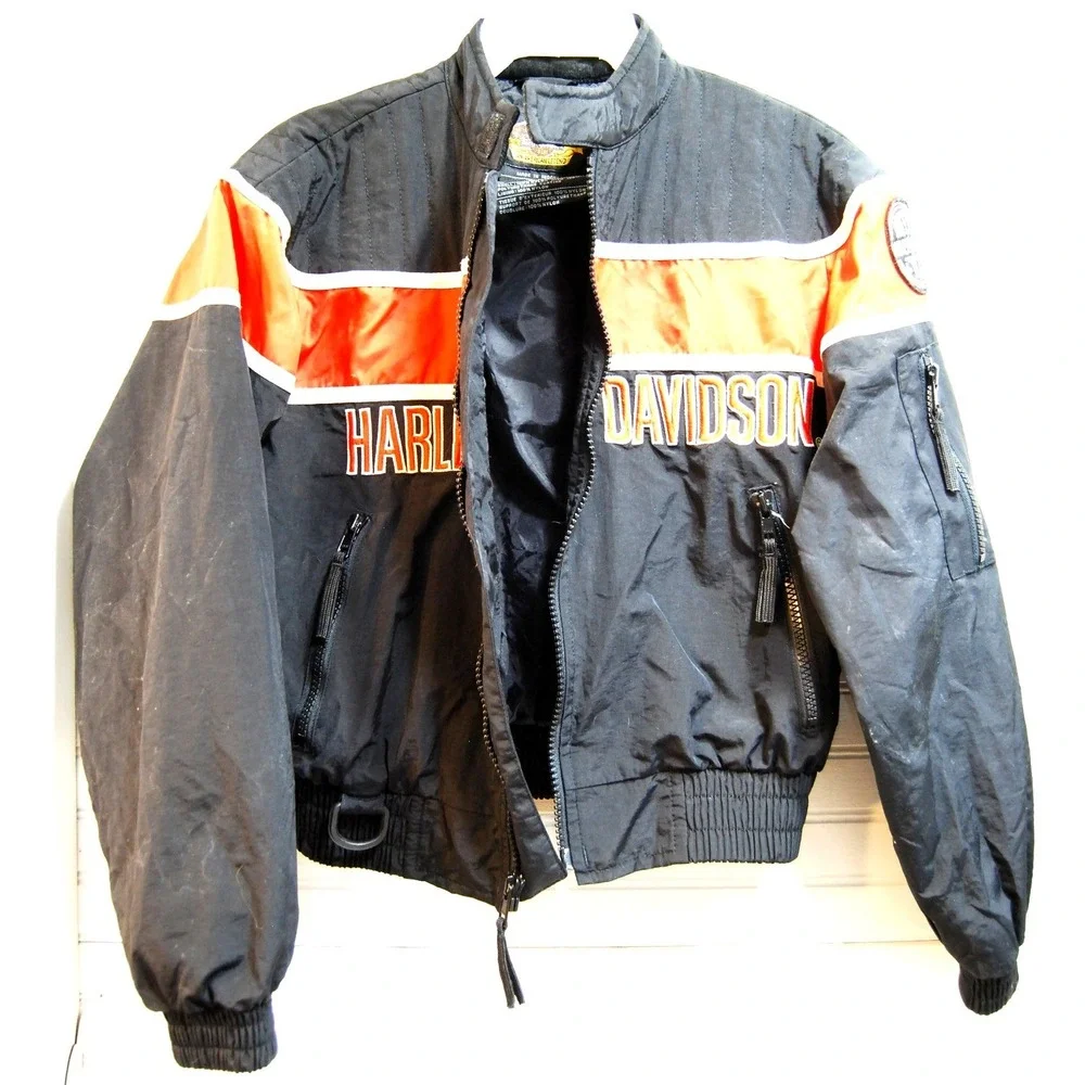Vintage Harley Davidson Motorcycle jacket Kids Youth Medium Y2K Nylon Zip-up
